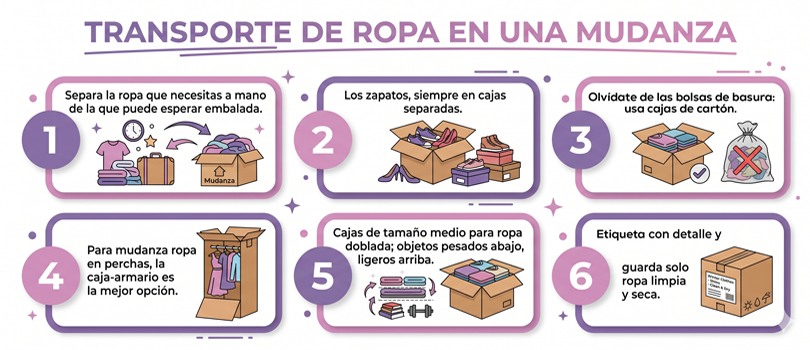 infografia transporte de ropa en una mudanza