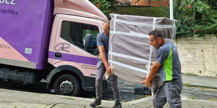 camiones de mudanzas rosas y morados